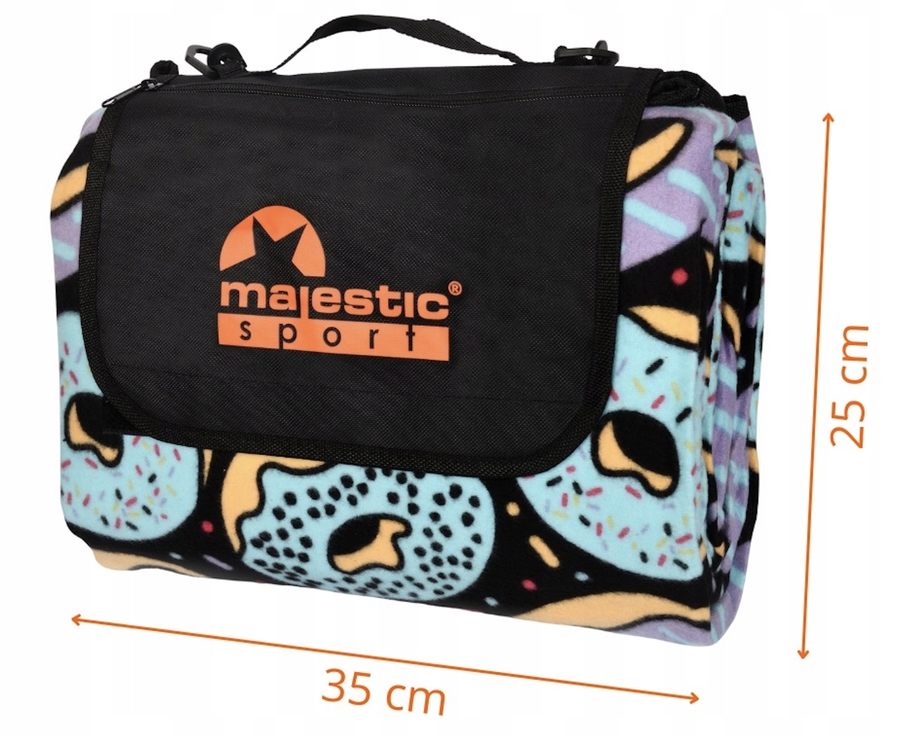 Pikniková deka čierna s donutmi 200x200 D